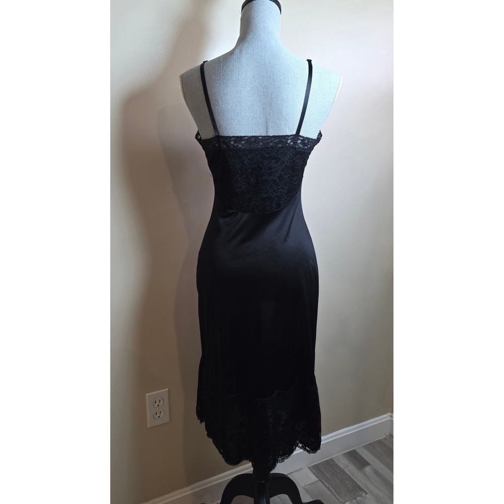 Vanity Fair Vintage 50s Black Nylon Tricot Lace Trim Full Slip Size 34T Lingerie - Picture 3 of 5